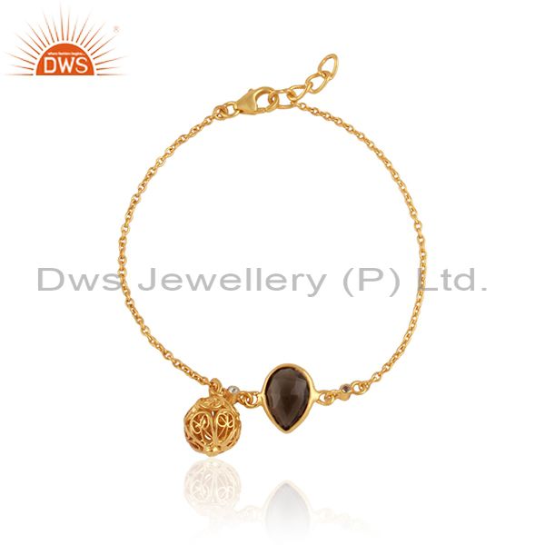 14k yellow gold plated sterling silver smoky quartz and white topaz bracelet