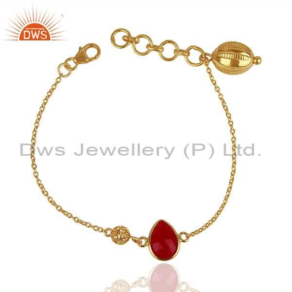 14k gold plated sterling silver pink chalcedony and white topaz chain bracelet