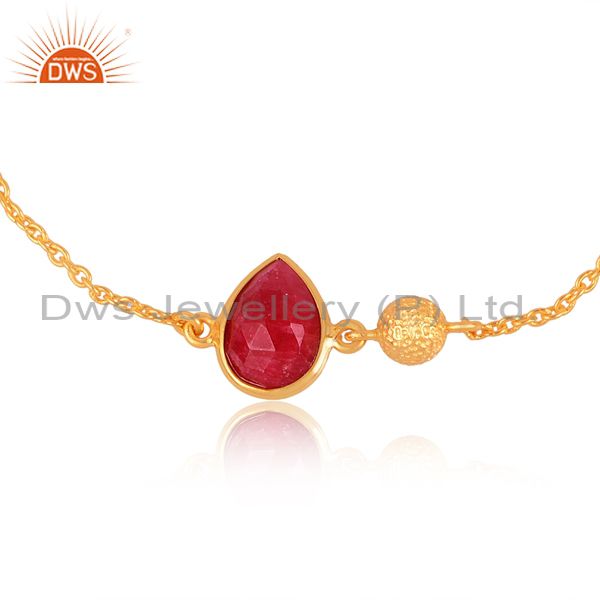14k yellow gold plated sterling silver ruby gemstone designer chain bracelet