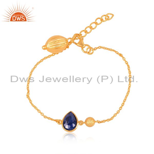 14k yellow gold plated sterling silver blue sapphire gemstone designer bracelet