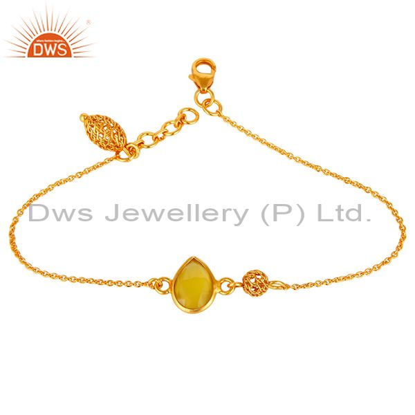 14k yellow gold plated sterling silver yellow chalcedony designer chain bracelet