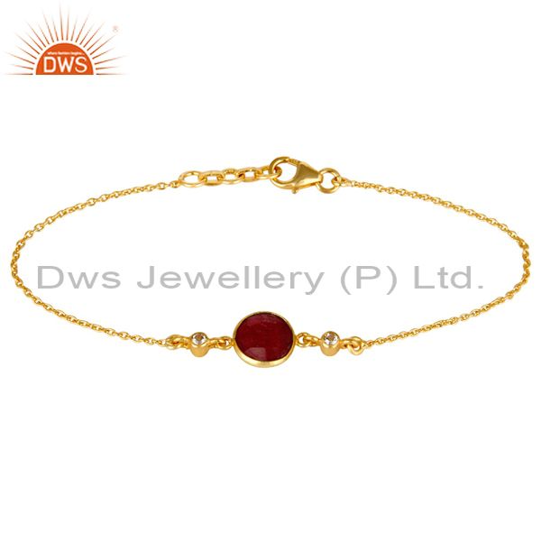 14k yellow gold plated sterling silver ruby and white topaz gemstone bracelet