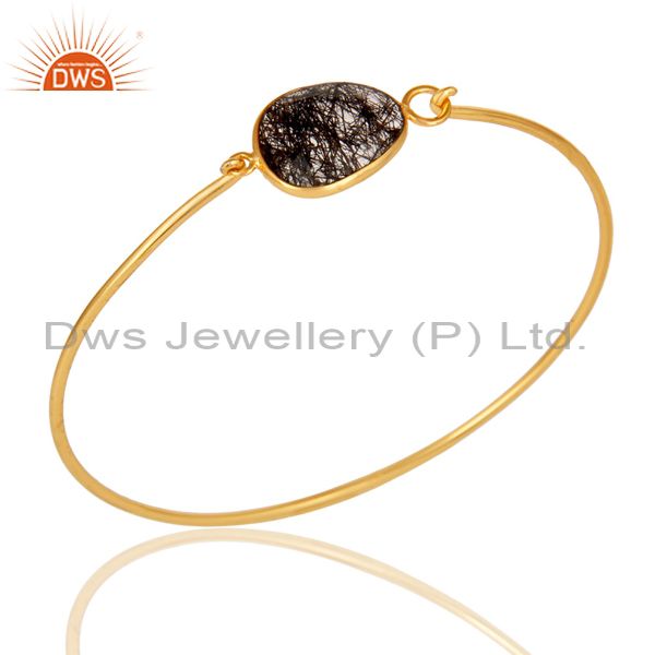 Black rutile 18k gold plated sterling silver openable bangle