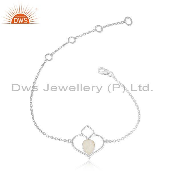 Designer dainty heart necklace in silver 925 and rainbow moonstone