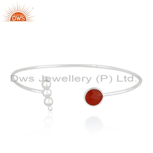 Indian sterling fine silver red onyx gemstone designer cuff bangle jewelry