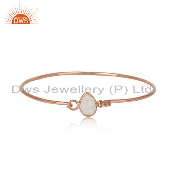 Rainbow moonstone rose gold plated silver 925 openable bangle