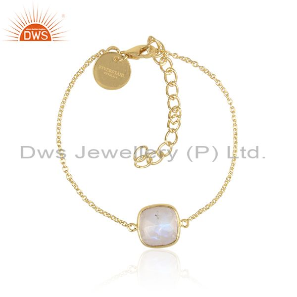 Rainbow moonstone womens gold plated silver designer chain bracelet