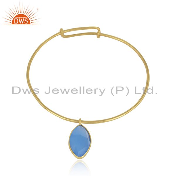 Designer gold plated 925 silver blue chalcedony gemstone bangle
