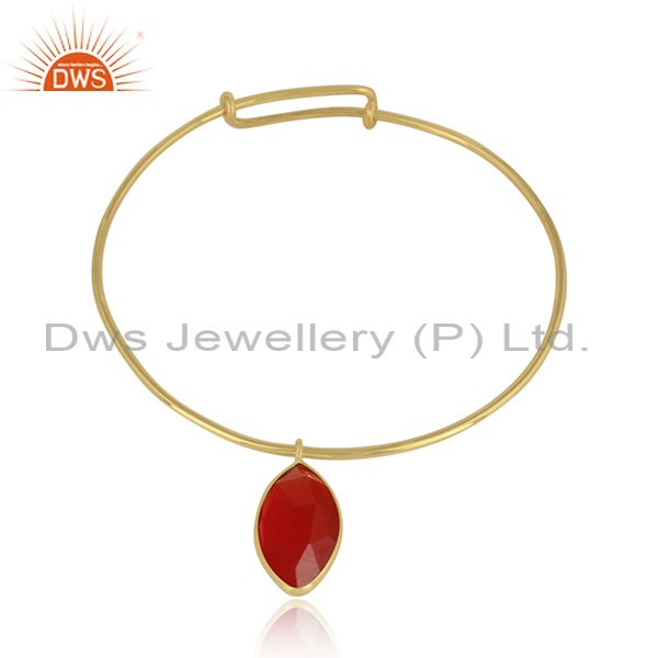 Natural red onyx gemstone handmade gold plated silver bangles