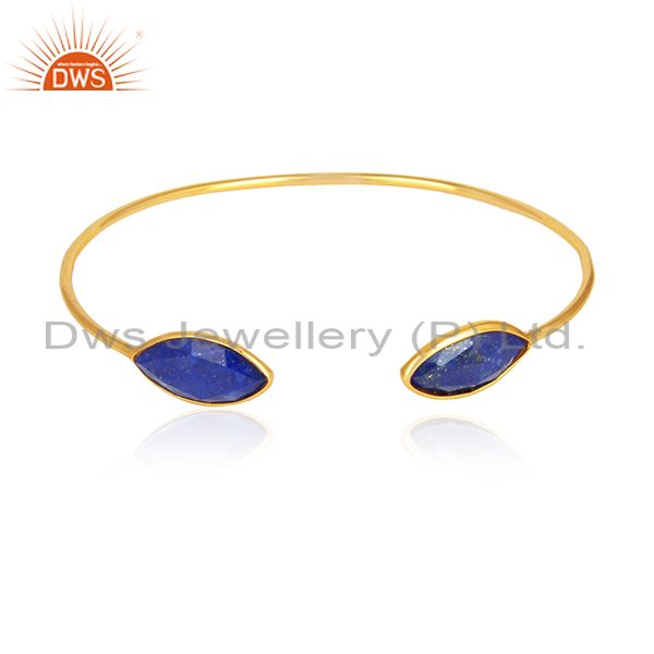 Lapis lazuli gemstone designer 18k gold plated silver cuff bangle