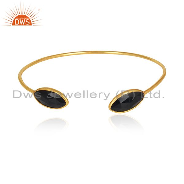 Black onyx gemstone designer gold plated 925 silver cuff bangles