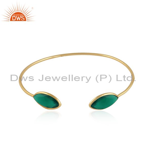 Green onyx gemstone designer gold plated 925 silver cuff bangles