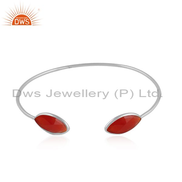 Red onyx gemstone womens fine silver designer cuff bangle jewelry