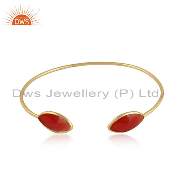Red onyx gemstone designer gold over 925 silver cuff bangles