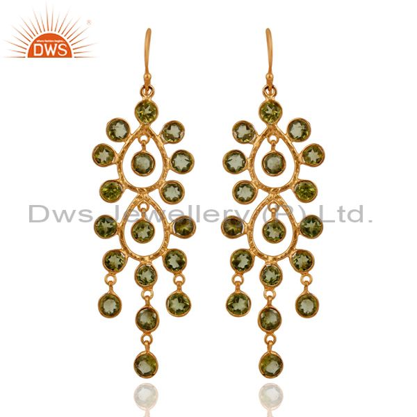 18k Yellow Gold Plated 925 Sterling Silver Natural Peridot Chandelier Earrings