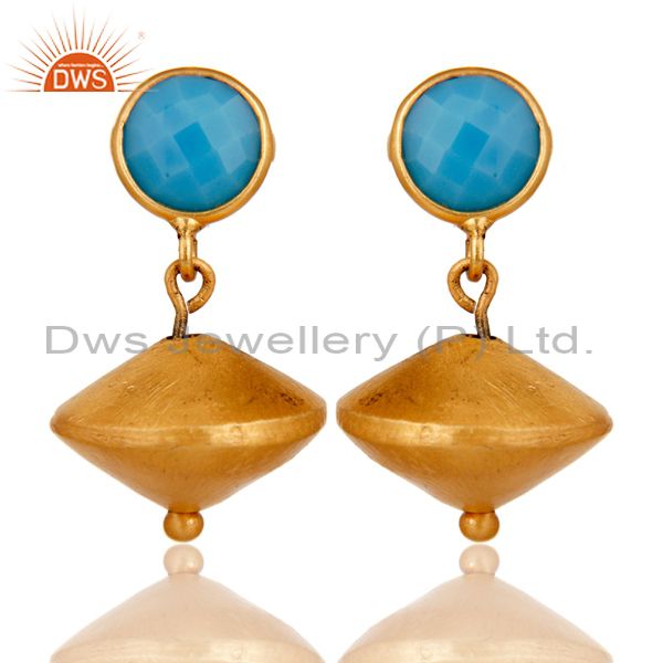 Turquoise Cultured 24K Yellow Gold Plated Sterling Silver Matte Dangle Earrings