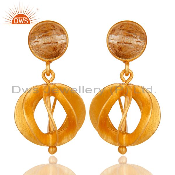 24K Yellow Gold Plated Sterling Silver Yellow Rutile Designer Dangle Earring