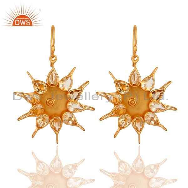 Hadnmade Citrine Gemstone 925 Sterling Silver Gemstone Earring With Gold Plated