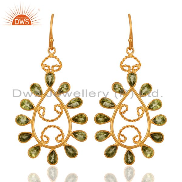 Handmade 925 Sterling Silver Peridot Gemstone Earrings With 24K Gold Plated