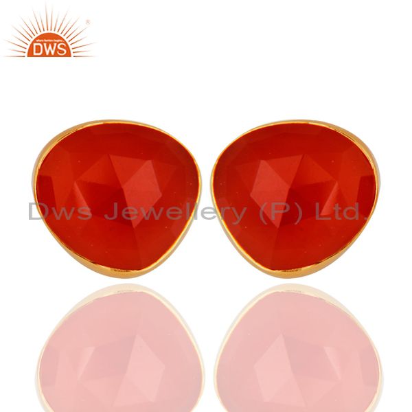 Affordable Carnelian stud earrings - Red Carnelian Bezel Set Stud Earring