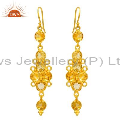 925 Sterling Silver Citrine Gemstone Dangle Earrings With 18K Gold Plated