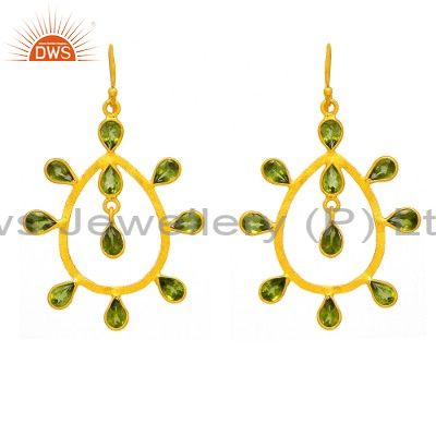 925 Sterling Silver Peridot Gemstone Dangle Earrings With 18K Gold Plated