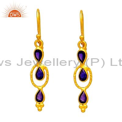 925 Sterling Silver Amethyst Gemstone Dangle Earrings With 22K Gold Plated