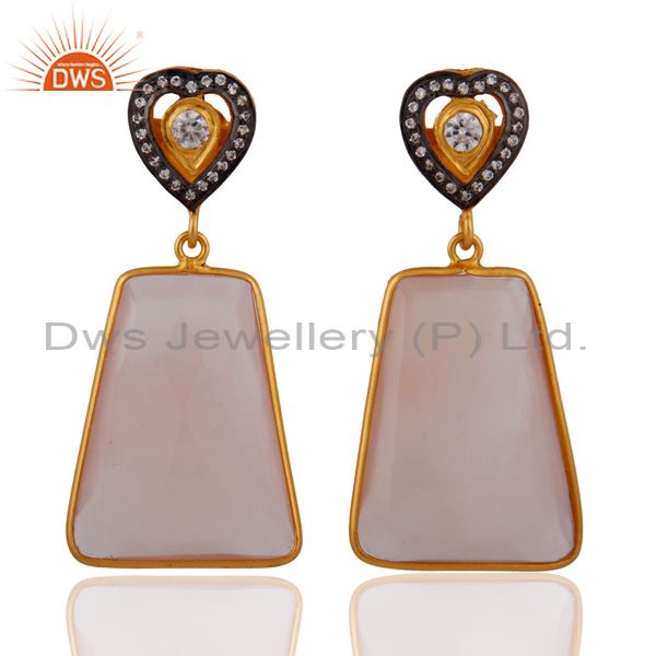 Natural Chalcedony Faceted Gemstone Bezel Drop Earring in Gold Plated on Silver