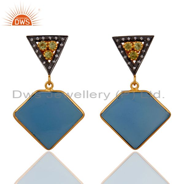 Natural Peridot 925 Sterling Silver Blue Chalcedony Earring 18k Gold Plated