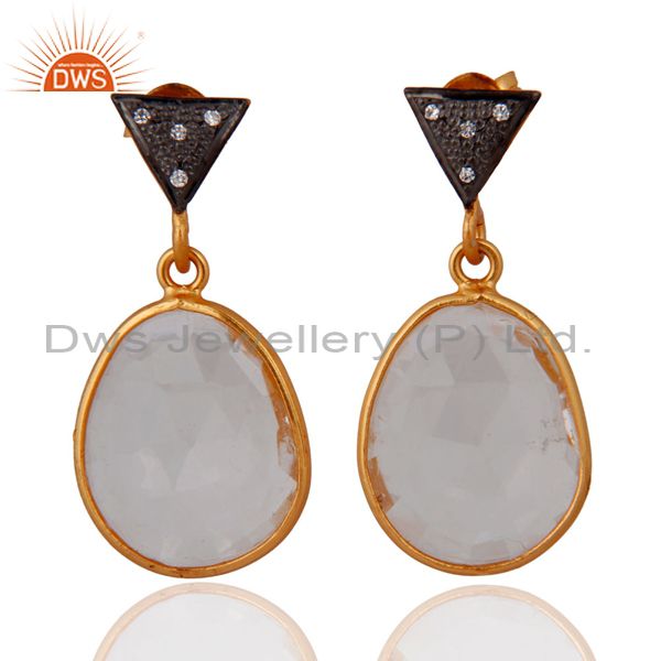 Natural Crystal Quartz Bezel Set Earrings in Gold Plated On 925 Sterling Silver