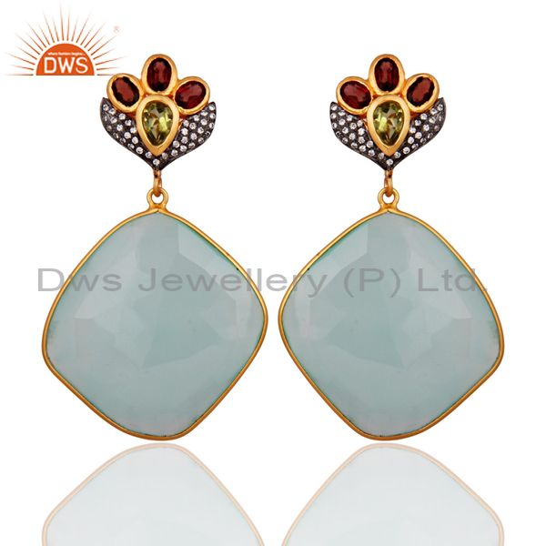 AQUA Chalcedony Faceted Plated 18kt. Gold over Sterling Silver Gemstone Earring