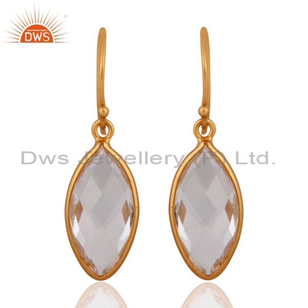 Natural Crystal Quartz Earring Solid Sterling SIlver 925 Gold Plated Jewelry