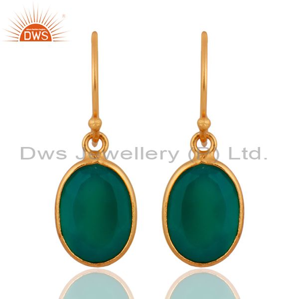 New Designer Green Emerald Onyx 18k Gold On Sterling Silver Dangle Drop Earrings