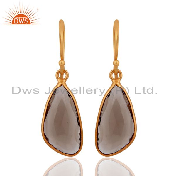 925 Sterling Silver Natural Smoky Quartz Hook Earring With Gold Plated Jewelry