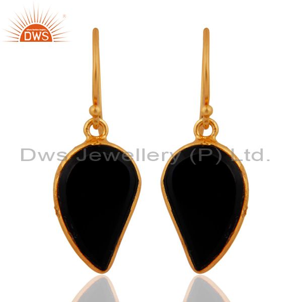 Black Onyx Handcrafted Artisan Abstract Gold Plated Drop Wholesale Earrings