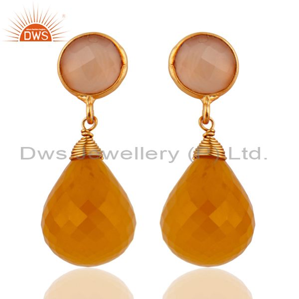 Gold Plated Yellow Chalcedony Sterling Silver Gemstone Briolette Dangle Earring