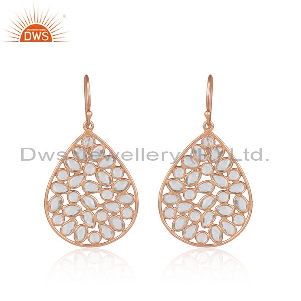 18K Rose Gold Plated Sterling Silver White Cubic Zirconia Fashion Dangle Earring