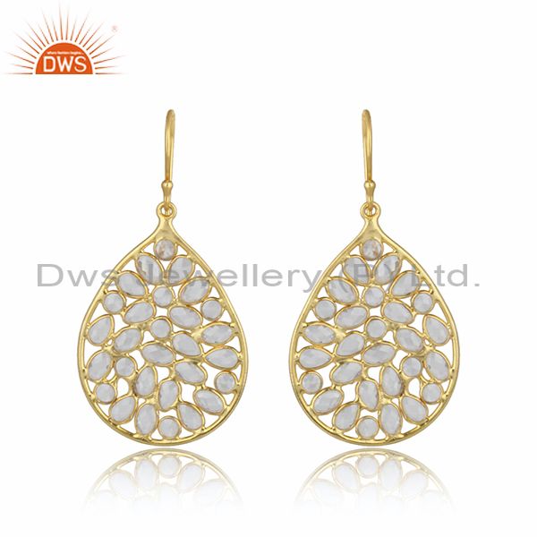 18K Yellow Gold Plated Sterling Silver Cubic Zirconia Fashion Dangle Earrings