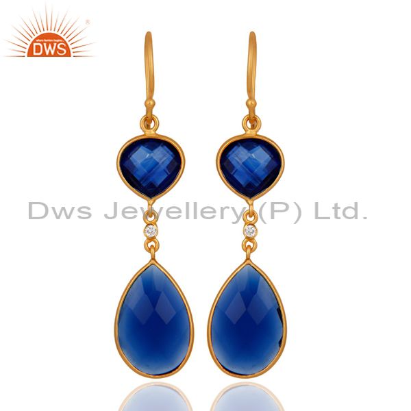 Handmade 925 Sterling Silver Blue Corundum Earring With 18k Gold Plated Jewelry