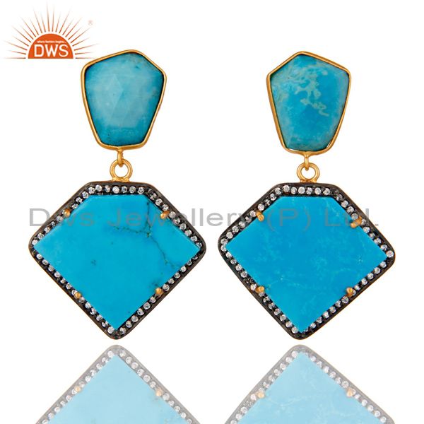 Cultured Turquoise Cubic Zirconia 18K Gold Plated 925 Sterling Silver Earrings