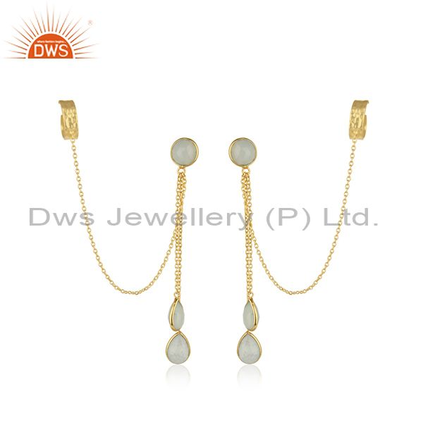 Aqua Chalcedony Gemstone Silver Gold Plated Earrings Jewelry Supplier