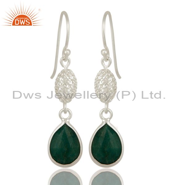 Emerald Green Corundum Sterling Silver Bezel-Set Drop Earrings
