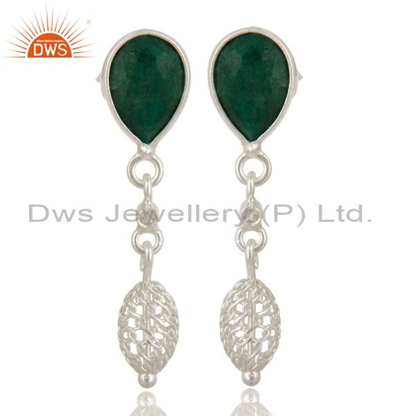 Natural Emerald Green Corundum Sterling Silver Dangle Earrings