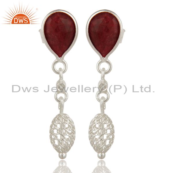 Dyed Ruby Red Corundum Solid Sterling Silver Designer Earrings