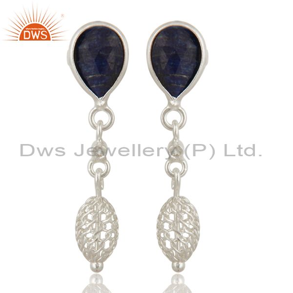 Natural Sapphire Blue Corundum Sterling Silver Dangle Earrings