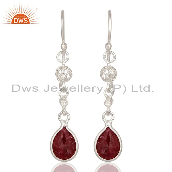 Designer Ruby Red Corundum 925 Sterling Silver Dangle Earrings