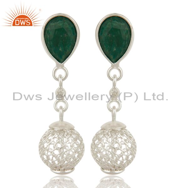 925 Sterling Silver Green Corundum Gemstone Drop Earrings