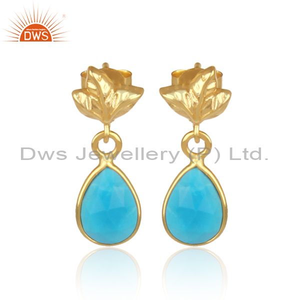 18K Gold Plated Sterling Silver Turquoise Dangle Drop Stud Earring