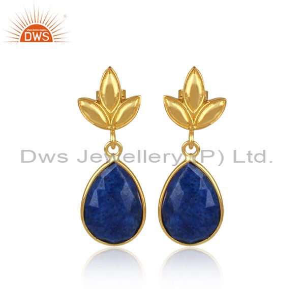 Lapis Leaf Stud Gold Plated Wholesale Drop Sterling Silver Jewelry