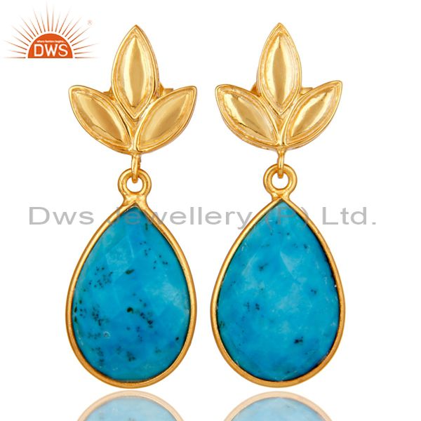 Turquoise Leaf Stud Gold Plated Wholesale Drop Sterling Silver Jewelry